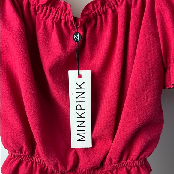 MINKPINK Hadley Red Peasant Milkmaid Puff Sleeve Crop Off Shoulder Prarie NWT - Picture 7 of 9